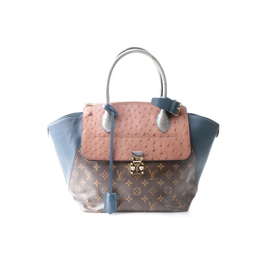 Louis Vuitton Exotic Tote PM Navy Monogram Ostrich Python Leather Handbag